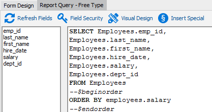  Free Type query with --$beginorder and --$endorder lines inserted around the ORDER BY clause